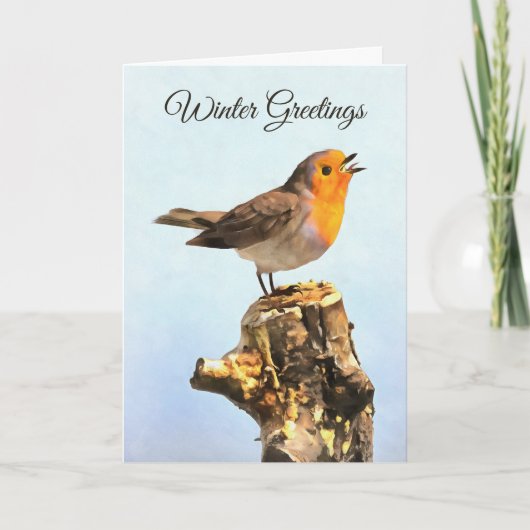 Winter Greetings. Robin singing  Kaart (Voorkant)