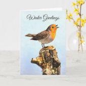 Winter Greetings. Robin singing  Kaart (Gele Bloem)