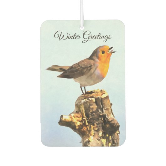 Winter Greetings. Robin singing  Luchtverfrisser (Voorkant)