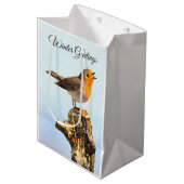 Winter Greetings. Robin singing  Medium Cadeauzakje (Voorkant Gekanteld)