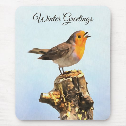Winter Greetings. Robin singing  Muismat (Voorkant)