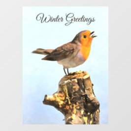 Winter Greetings. Robin singing Raamsticker