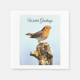 Winter Greetings. Robin singing  Servet