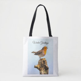 Winter Greetings. Robin singing  Tote Bag