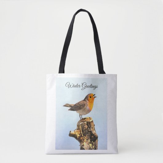 Winter Greetings. Robin singing  Tote Bag (Voorkant)