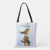 Winter Greetings. Robin singing  Tote Bag (Achterkant)