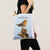 Winter Greetings. Robin singing  Tote Bag (Dichtbij)