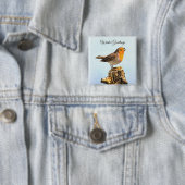 Winter Greetings. Robin singing  Vierkante Button 5,1 Cm (In situ)