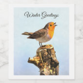 Winter Greetings. Robin singing  Wijn Etiket (Enkel label)