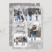Winter Grey Snowflake Overlay Vier Foto's Feestdagenkaart (Voorkant / Achterkant)