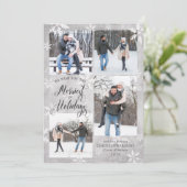 Winter Grey Snowflake Overlay Vier Foto's Feestdagenkaart (Staand voorkant)