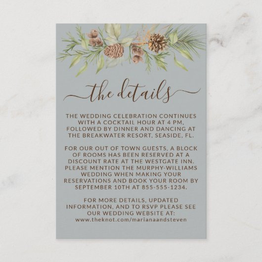 Winter Grijs Details RSVP Website Bruiloft Informatiekaartje (Voorkant)