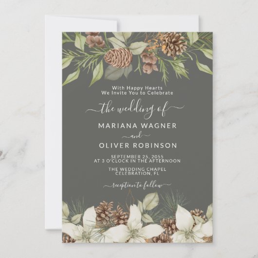 Winter Grijs Elegant Script Bruiloft Kaart (Voorkant)