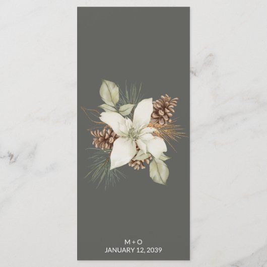 Winter Grijs Elegant Script Bruiloft Menu (Achterkant)