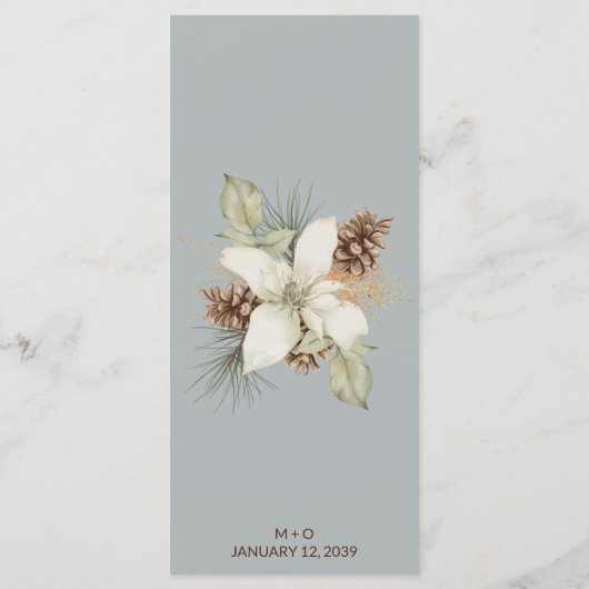 Winter Grijs Elegant Script Bruiloft Menu (Achterkant)