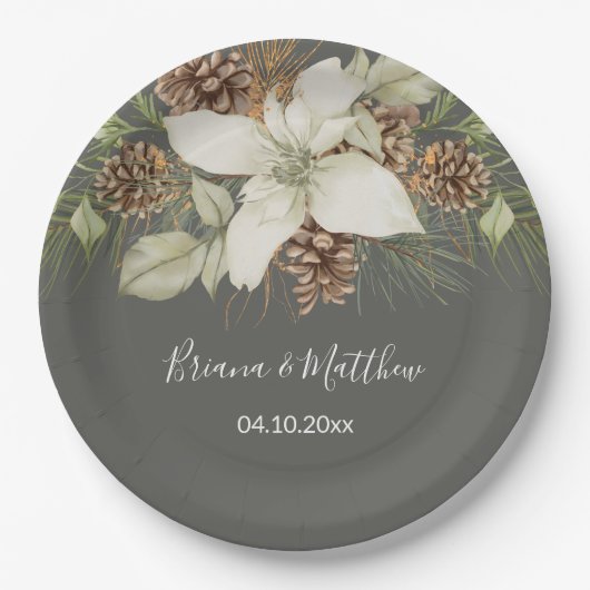 Winter Grijs Elegant Script Bruiloft Papieren Bordje (Voorkant)