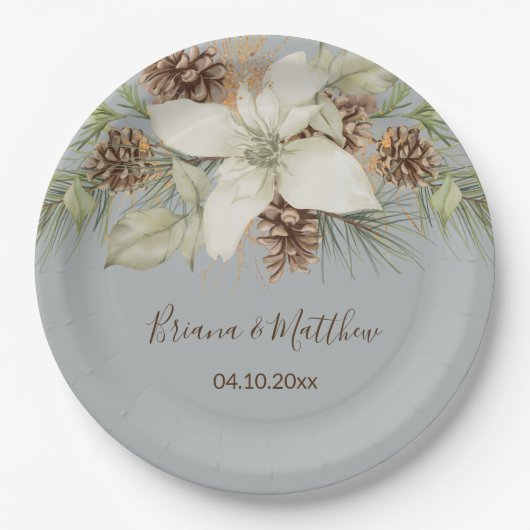 Winter Grijs Elegant Script Bruiloft Papieren Bordje (Voorkant)