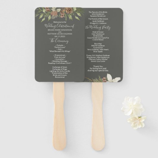 Winter Grijs Elegant Script bruiloft programma Handwaaier (Voorkant en achterkant)