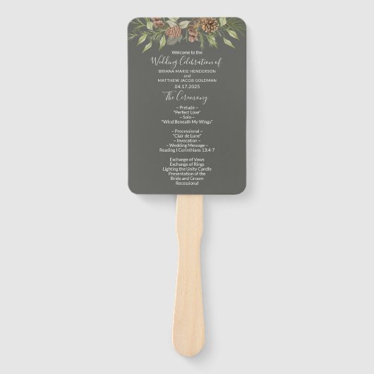 Winter Grijs Elegant Script bruiloft programma Handwaaier (Voorkant)