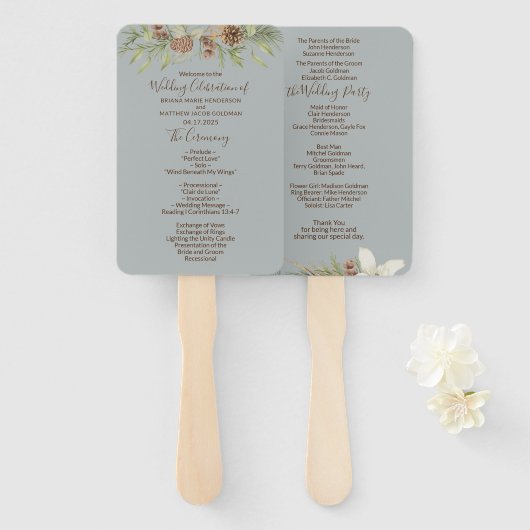 Winter Grijs Elegant Script bruiloft programma Handwaaier (Voorkant en achterkant)