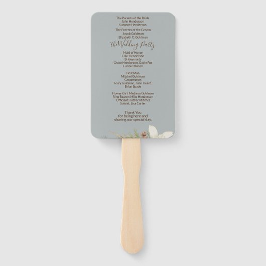 Winter Grijs Elegant Script bruiloft programma Handwaaier (Achterkant)