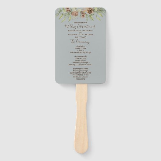 Winter Grijs Elegant Script bruiloft programma Handwaaier (Voorkant)