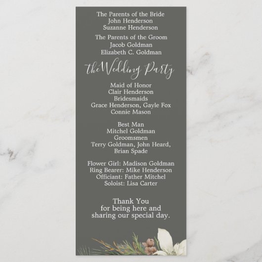 Winter Grijs Elegant Script Bruiloft Programmakaart (Achterkant)