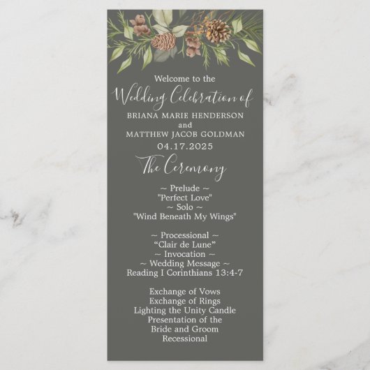 Winter Grijs Elegant Script Bruiloft Programmakaart (Voorkant)