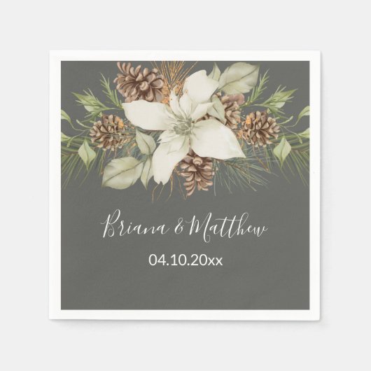 Winter Grijs Elegant Script Bruiloft Servet (Voorkant)