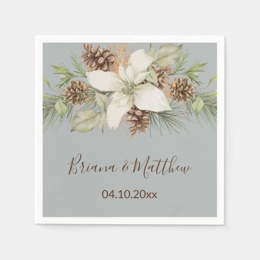 Winter Grijs Elegant Script Bruiloft Servet (Voorkant)