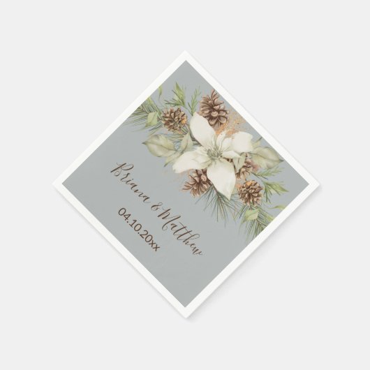 Winter Grijs Elegant Script Bruiloft Servet (Hoek)