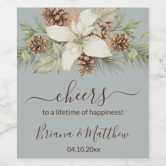 Winter Grijs Elegant Script Bruiloft Wijn Etiket (Enkel label)