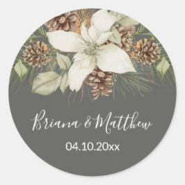 Winter Grijs Elegant Script Wedding Envelope Seal Ronde Sticker