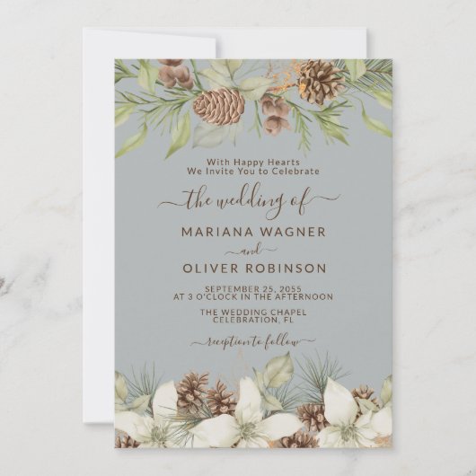 Winter Grijs Elegante Script Bruiloft Kaart (Voorkant)