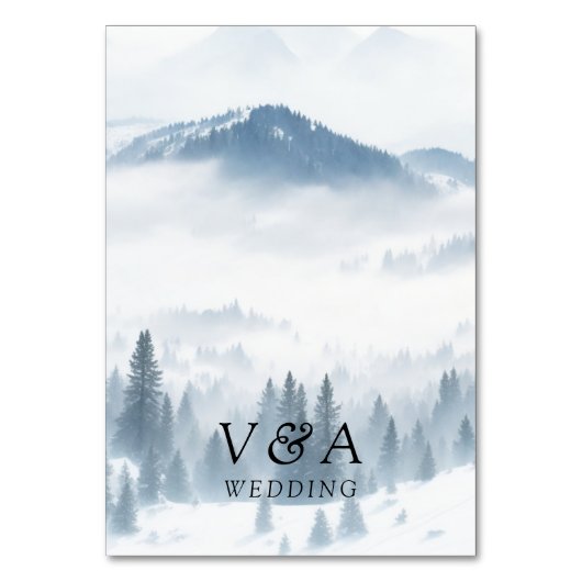 Winter Grijze Bergen Bruiloft Kaart (Achterkant)