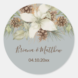 Winter Grijze Elegante Script Huwelijksenvelopzege Ronde Sticker