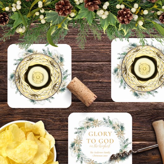 Winter groen bijbel vers religieuze kerst kartonnen onderzetters