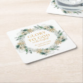 Winter groen bijbel vers religieuze kerst kartonnen onderzetters (Schuin)