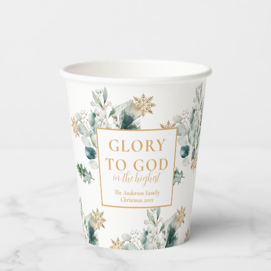 Winter groen bijbel vers religieuze kerst papieren bekers (Achterkant)