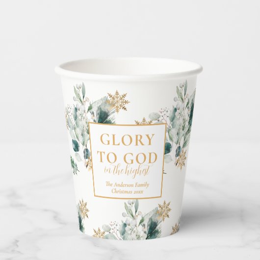 Winter groen bijbel vers religieuze kerst papieren bekers (Voorkant)