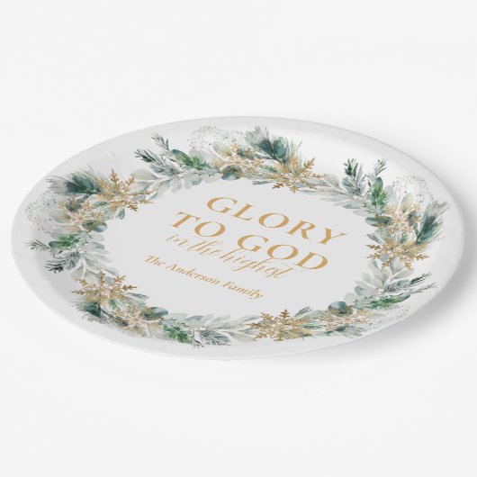 Winter groen bijbel vers religieuze kerst papieren bordje (Gekanteld)