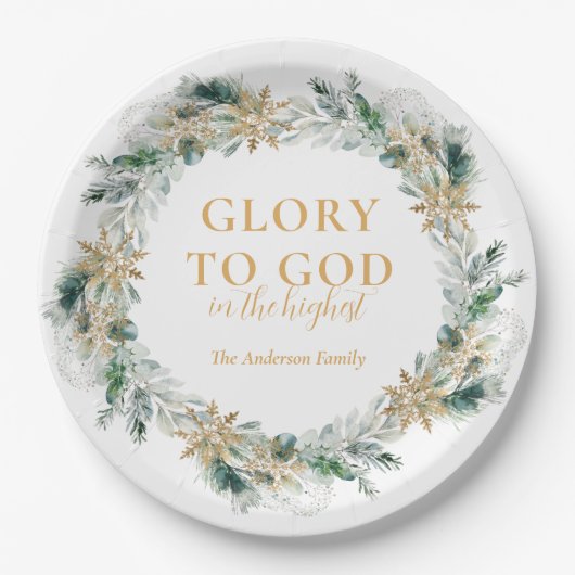 Winter groen bijbel vers religieuze kerst papieren bordje (Voorkant)
