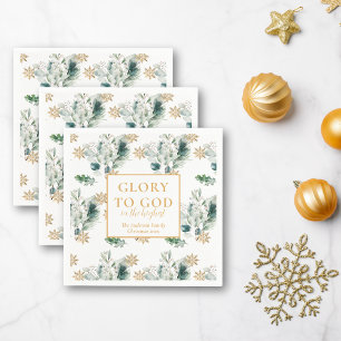 Winter groen bijbel vers religieuze kerst servet