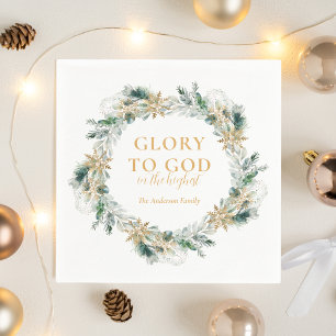 Winter groen bijbel vers religieuze kerst servet