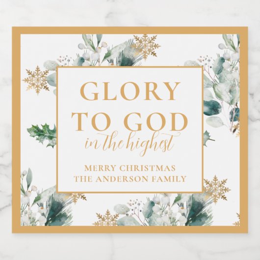 Winter groen bijbel vers religieuze kerst sparkling wijnetiket (Enkel label)