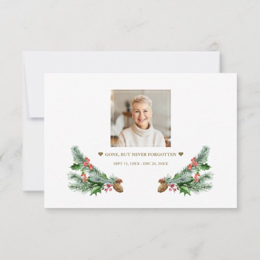 Winter groen boeket foto in liefdevolle herinnerin bedankkaart (Achterkant)