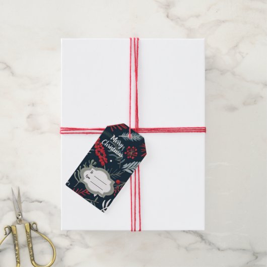 Winter groen botanisch Prettig Kerstfeest  Cadeaulabel (Met Touw)