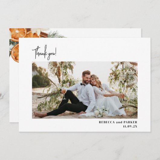 Winter groen bruiloft dank u foto Qr scan Bedankkaart (Voorkant / Achterkant)