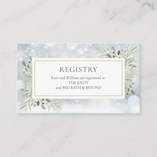 Winter Groen Bruiloft Douche Gift Registry Informatiekaartje (Voorkant)
