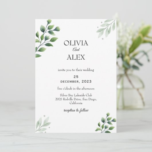 Winter groen bruiloft uitnodiging (Staand voorkant)